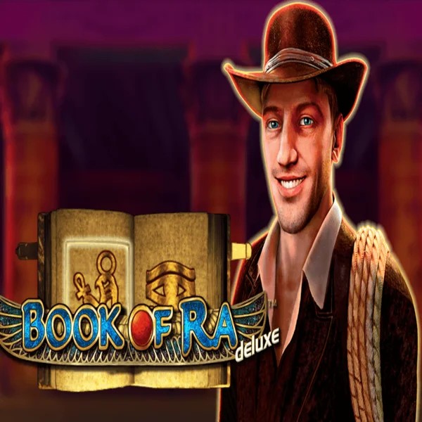 Book of Ra Deluxe logo by Novomatic at SlotRave Casino